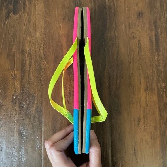 TKEES Neon Tips Flip Flop Sandals Pink Blue Leather Thong - Picture 6 of 9